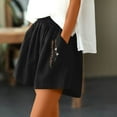 thumbnail image 5 of Edvintorg Korean Style Women's Shorts Casual Cotton and Linen Shorts for Women 2025 Summer High Waisted Embroidery Wide Leg Shorts with Pockets Black M, 5 of 7