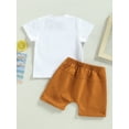 thumbnail image 3 of Toddler Boys Summer Outfit Sets Short Sleeve Letter Eyeglasses Print Tops Solid Color Drawstring Shorts, 3 of 8