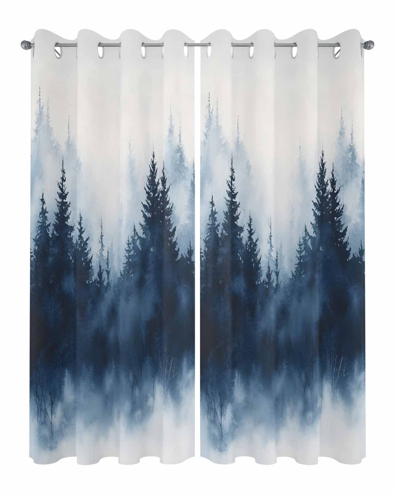 nqOlkjepod Outdoor Curtains for Patio Waterproof, Ink Blue Forest Outdoor Privacy Panels Grommet, Ombre Tree Abstract Art Blackout Outside Curtains for Porch/Cabana/Pergola/Gazebo 54"x84", 2 Panels