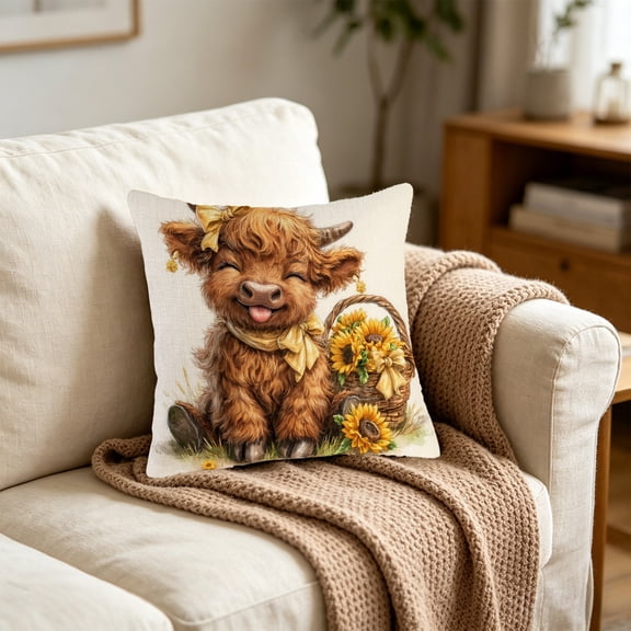 Tuvgenk Throw Pillow Covers Polyester Indoors 18x18 In Pillowcases Multicolor Highland Cow Furry for Patio