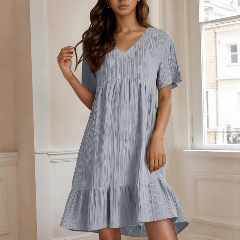 layered smock dress Short Smock Dresses For Women Boho Short Short Sleeve Knee Length V Neck luxury satin dress
