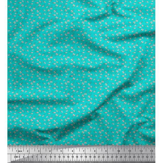 Soimoi Green Cotton Voile Fabric Leaves & Buds Floral Fabric Prints By Yard 42 Inch Wide