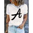 thumbnail image 1 of Camiseta Para Mujer De Verano Cuello RedondoWomen's Fashionable 'A' Letter Print T-Shirt - Casual Round Neck Short Sleeve, Comfortable Polyester Blend, Ideal for Summer & SportsFather's Day, Mother', 1 of 7