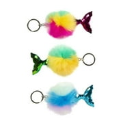 Rainbow Mermaid Tail Pufferball Keychain, Assorted Color - Case of 48