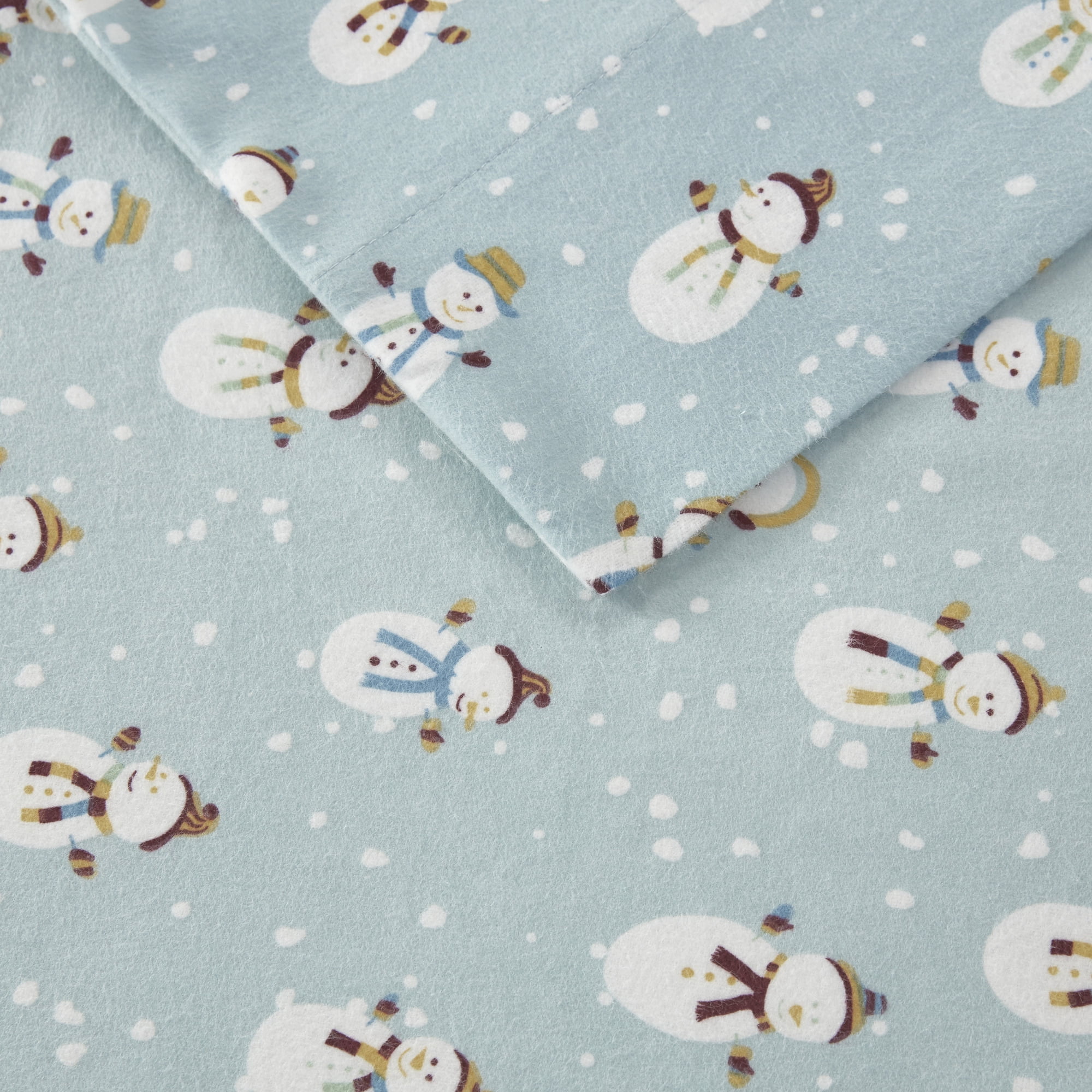 Comfort Classics Cozy Cotton Flannel Printed Blue Snowmen 4-Piece Sheet Set, King