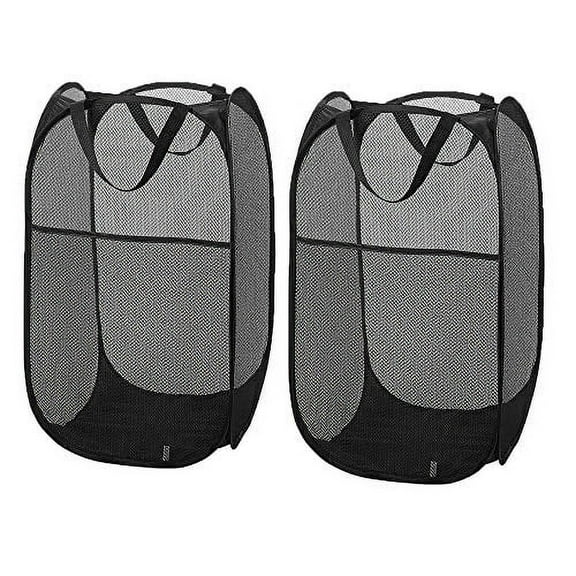 Larpur Popup Mesh Laundry Basket, Collapsible and Portable Clothes Washing Laundry Hamper (Black*2)