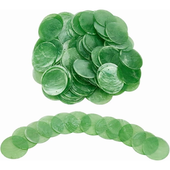 120Pcs Green Flat Round Shells Pieces 2 Inch Natural Shells with 2 Holes Natural Capiz Shell Charms Round Slice Shell Disc Coin Beads