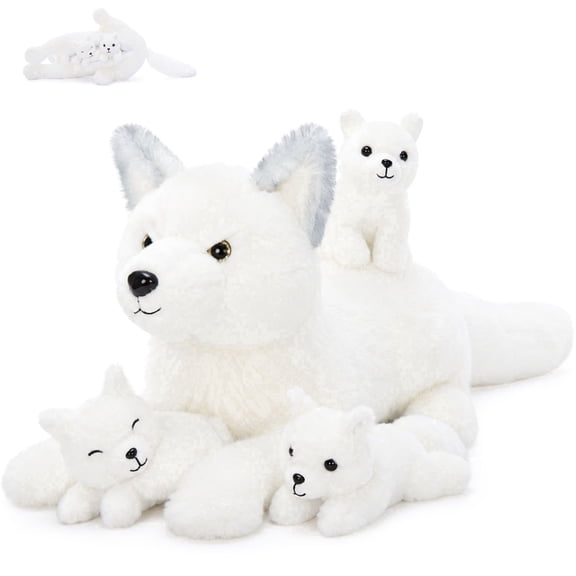 Muiteiur 22" Arctic Fox Stuffed Animal 4Pcs Fox Plush Toy with 3 Babies Inside