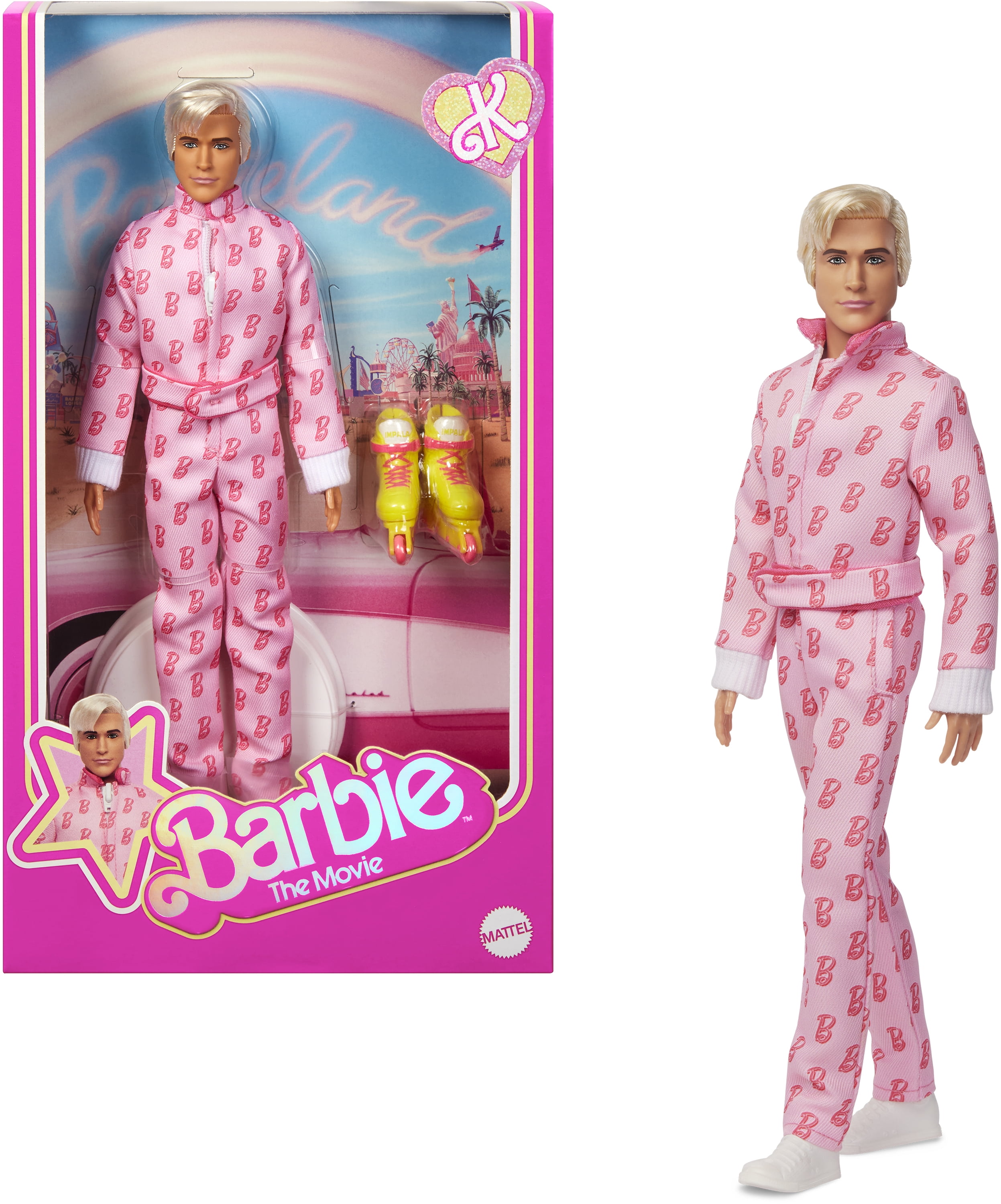Barbie The Movie Ken Collectible Doll, Ryan Gosling as Ken Wearing Pink Jumpsuit with “B” Detail