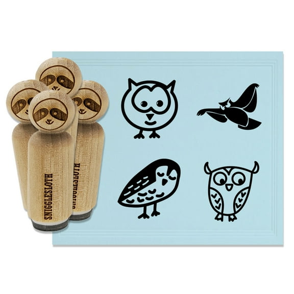 Owl Bird Flying Wary Doodle Rubber Stamp Set for Scrapbooking Crafting Stamping - Mini 1/2 Inch