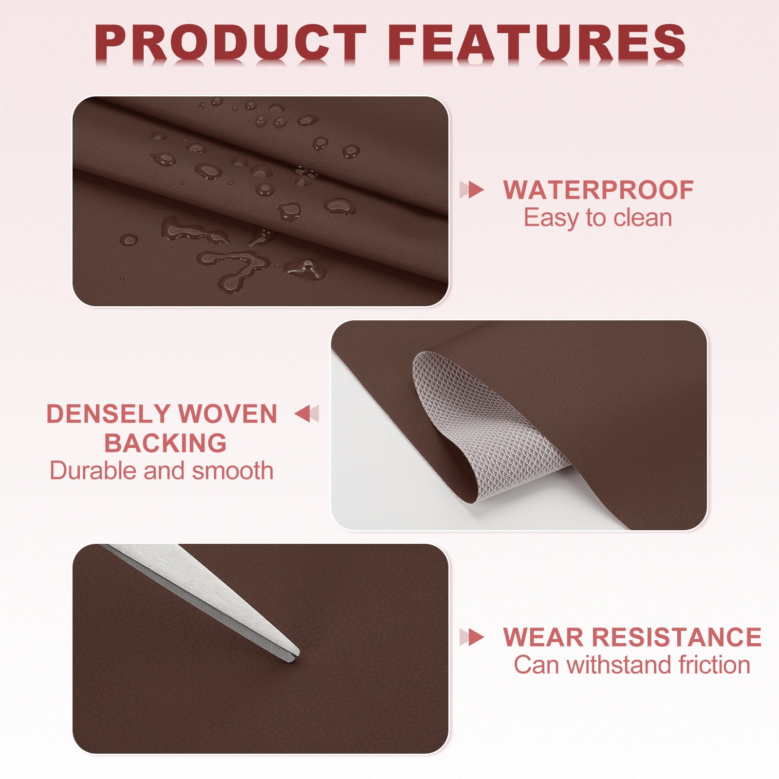 63x39.4in Faux Leather Sheets, Faux Leather Fabric Sheets Vinyl Fabric Synthetic Soft Waterproof for Replacement Upholstery Car, Coffee
