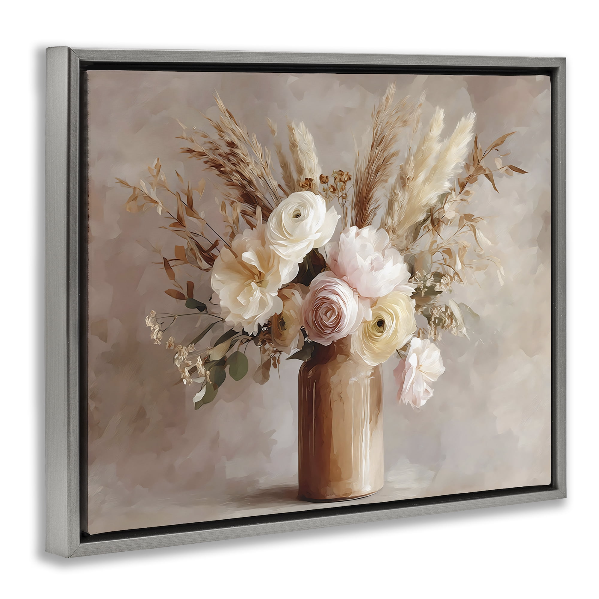 Stupell Industries Elegant Wheat Bouquet in Vase Gray Framed Floater Canvas Wall Art, design by Franklyn Gregory