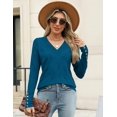thumbnail image 3 of Jersey AKEWEI casual con cuello en V y botones para mujer, azul y verde, 3 of 6
