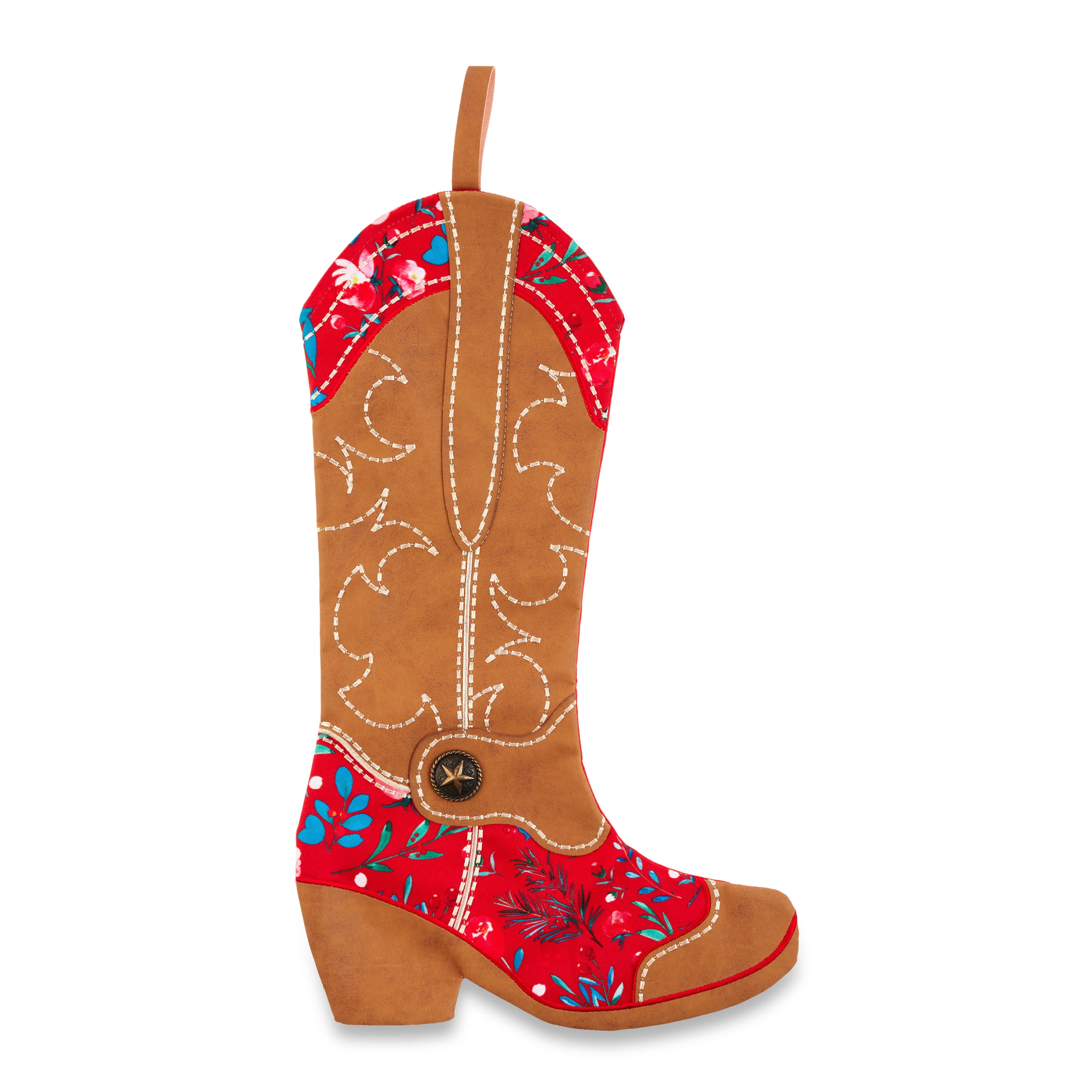 The Pioneer Woman Set of 2 Red Floral Boot Christmas Stockings, 20'