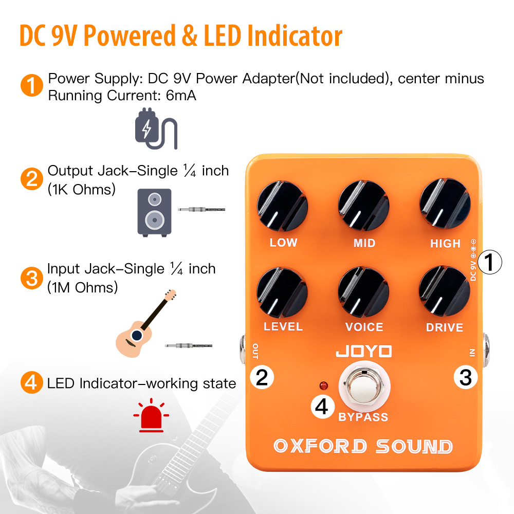 JOYO JF-22 Oxford Sound Overdrive Guitar Pedal Amplifier Simulation Distortion Effect