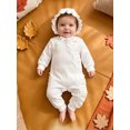 thumbnail image 6 of Loicainy Newborn Infant Girl Fall Romper 3 6 Months Ruffled Trim Long Sleeve Bodysuit and Hat 2 Pcs Set, 6 of 9