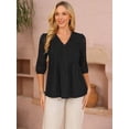 thumbnail image 3 of DARING DIVA Women's Eyelet 3/4 Sleeve V Neck Peplum Tops Casual Pleated Shirts S Black, 3 of 7
