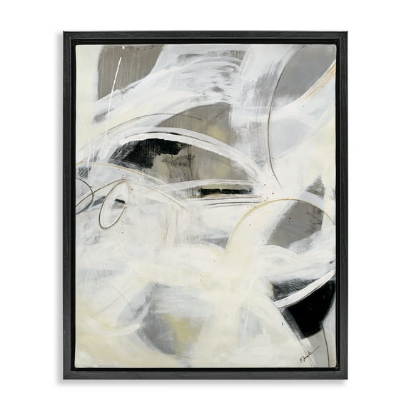 Stupell Industries White Abstract Expression Abstract Painting Black Floater Framed Canvas Art Print Wall Art, 17 x 21