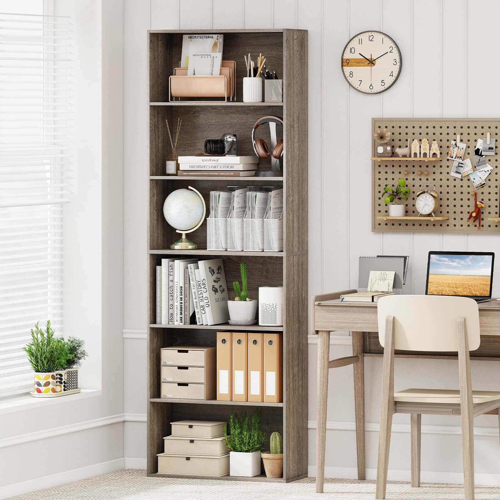 Costway 6-Tier Bookshelf with Open Shelves, Anti-Tipping Kits for Living Room Bedroom Study Gray