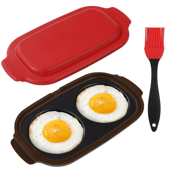 Microwave Egg Cooker with Silicone Oil Brush, 9.3 in Double Egg Microwave Egg Poacher Pan for Frying and Poaching, Black Carbon Steel Egg Maker for Breakfast Sandwiches