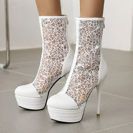 

New Spring And Autumn Season Mesh Lace Hollow Platform Super High Heel Women s Short Boots High Heels Shoes