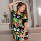thumbnail image 3 of Fotbe I Love With Autism Bata de Dormir para Mujer con Estampado, Camisón de Algodón de Manga Corta, Ropa de Dormir Casual, 3 of 6