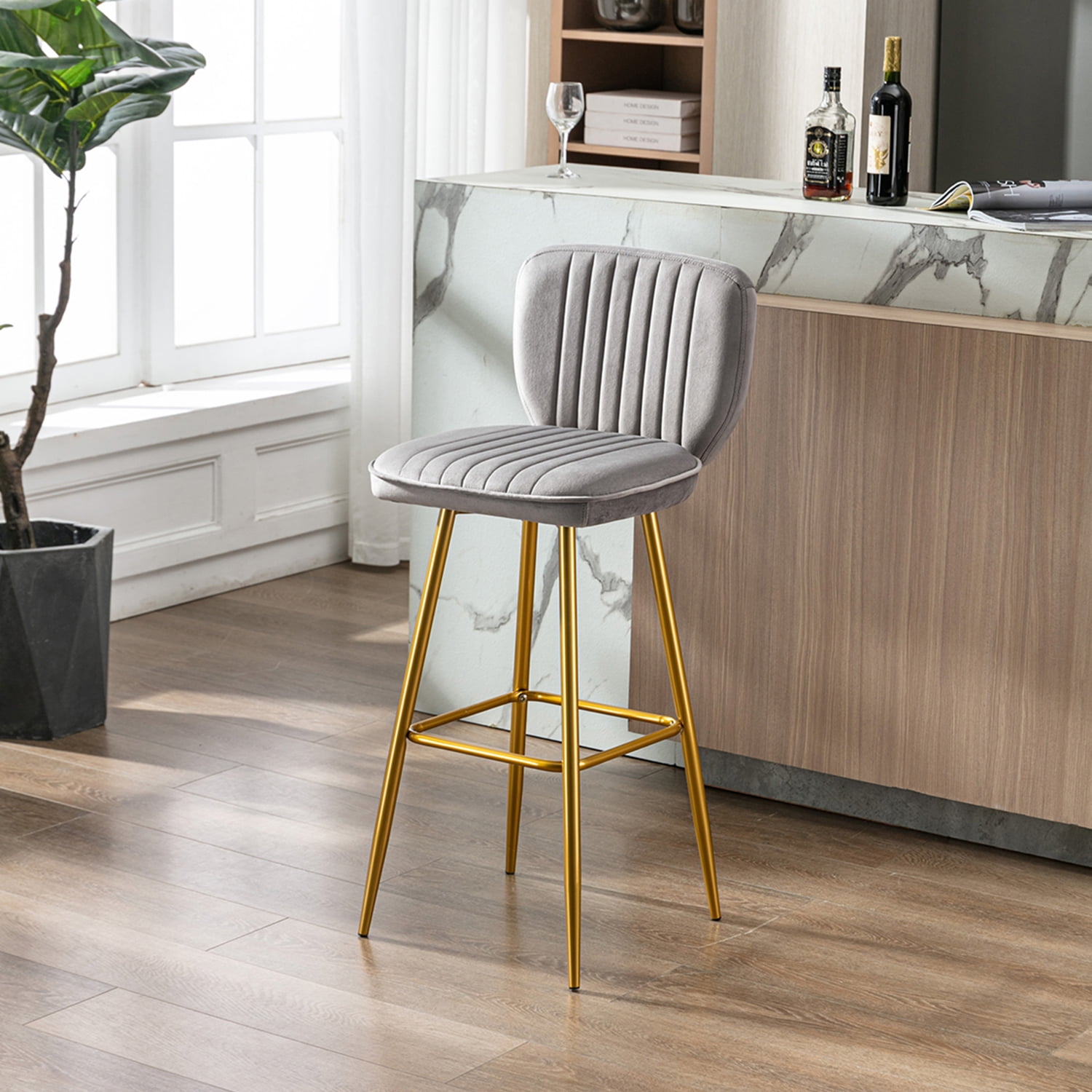 Kepooman Modern Design Bar Stools Set of 1 with Back for Bar Counter, Grey Kepooman Modern Design Bar Stools Set of 1 with Back for Bar Counter, Grey