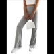 thumbnail image 2 of Pantalones Anchos de Pierna para Mujer, de Cintura Alta, para Estar en Casa, con Cintura Elástica, para Otoño e Invierno, Informales, de Punto Gris S, 2 of 10
