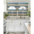 thumbnail image 5 of Blue Beige Wood Grain Kitchen Curtains Swag Valance and Tier Curtains Set 24 Inch Length, Modern Shabby Chic Board Rod Pocket Drape Panels Pair Swag Curtain for Bathroom/Cafe/Window, 5 of 6