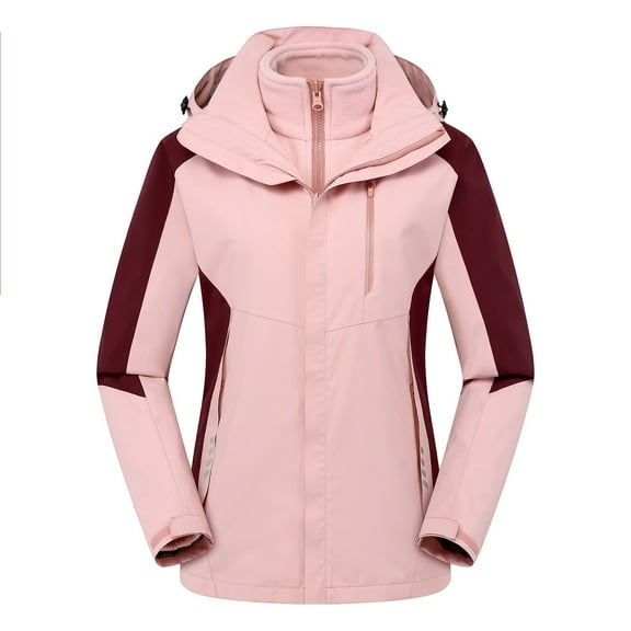 WRKEKC Lightweight Jacket Women 3 in 1 Detachable Outdoor Hiking Jacket Waterproof Windproof Hooded Long Sleeve Casual Jacket for Women Fall Winter