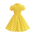 thumbnail image 4 of Lumtrix Girls Short Sleeve 50s Lapel Vintage Swing Dress Polka Dot Dress Casual A-Line Party Dress for 3-14 Years Yellow 110, 4 of 6