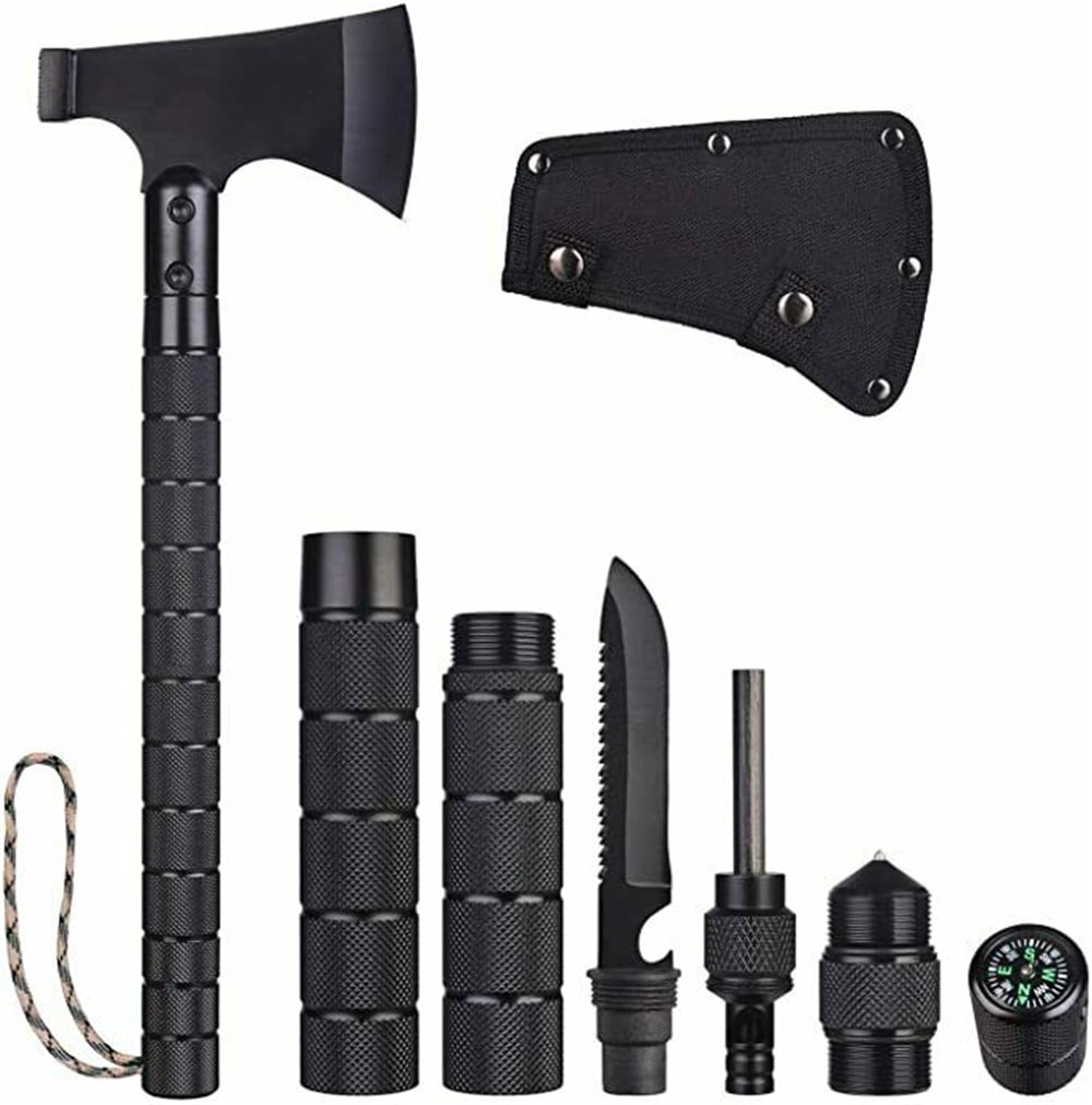 Outdoor Hunting Camping Damascus Hatchet Tomahawk Multi Tools With Ram Horn Hand 