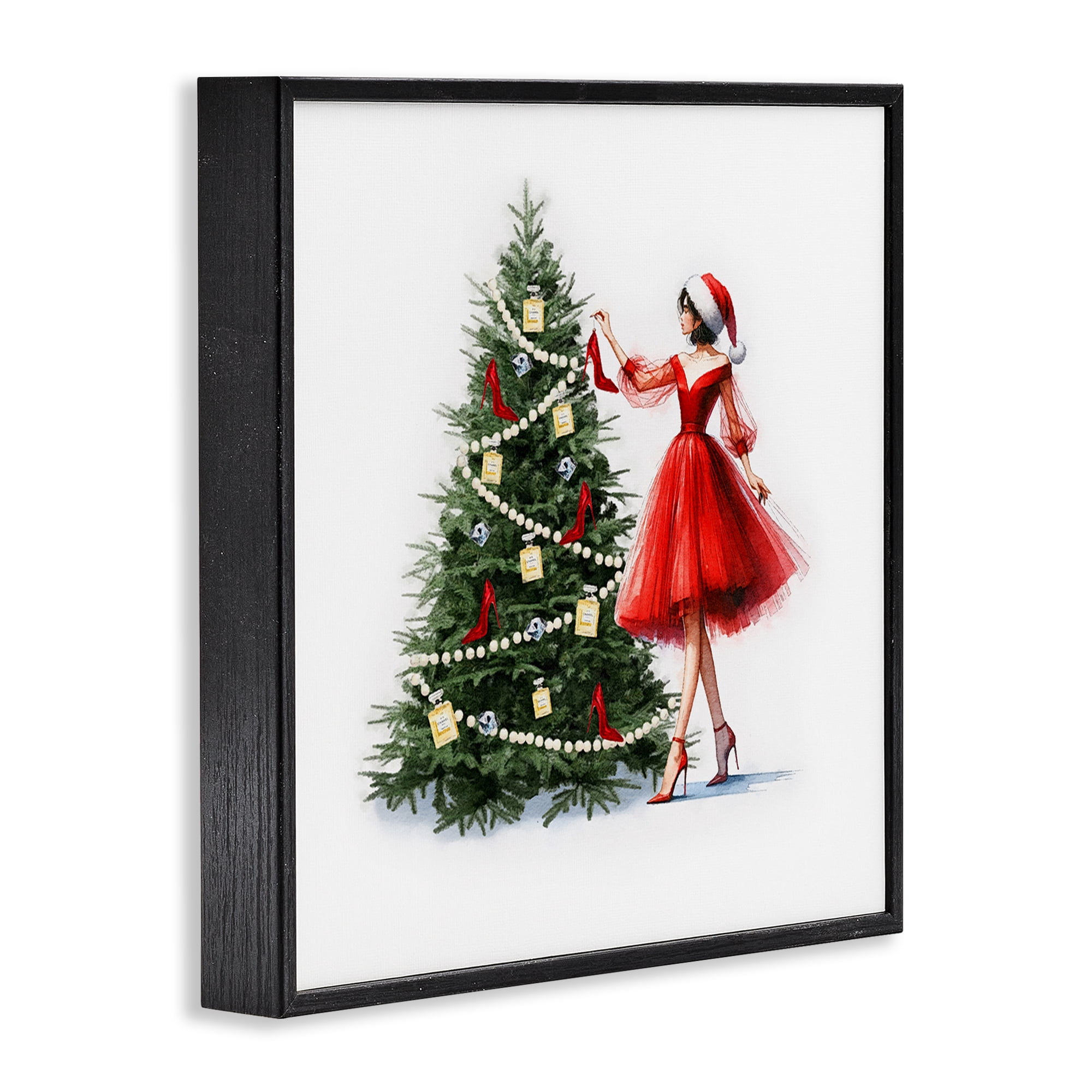Stupell Industries Holiday Tree Glam Accessories Holiday Painting Black Framed Art Prints Wall Art, 12 x 12
