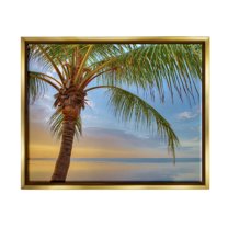 Sunrise Palm Tree Sky Reflection Coastal Photograph Metallic Gold Framed Art Print Wall Art