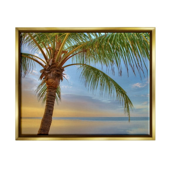 Sunrise Palm Tree Sky Reflection Coastal Photograph Metallic Gold Framed Art Print Wall Art