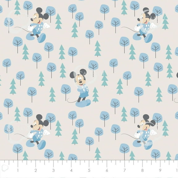 Disney Mickey Mouse Little Meadow Forest Ivory 100% Cotton Fabric Sold by the Yard