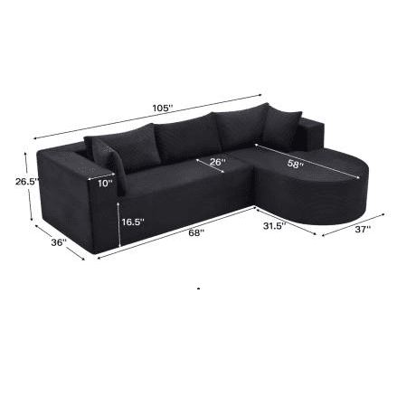 105" Cloud Modular Sectional Sofa with L-Shape Chaise, Plush Corduroy Fabric, No Assembly Required