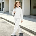 thumbnail image 6 of Spazoro Girls Boys Activewear 2 Piece Outfit with Pockets, Fall Winter Solid Color Long Sleeve Hoodie Soft Warm Sweatshirts & Jogger Pants Sets for Kids White Size 4-5 T, 6 of 8