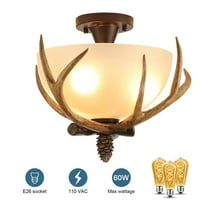 Shzicmy 3-Light 60 Watts Antler Glass Semi Flush Mount Fixture Ceiling Lighting Bronze