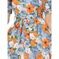 thumbnail image 6 of INSPIRE CHIC Women's Vintage Peter Pan Collar High Waist Flowy Midi Puff Sleeve Floral Dress XL Orange Blue, 6 of 7