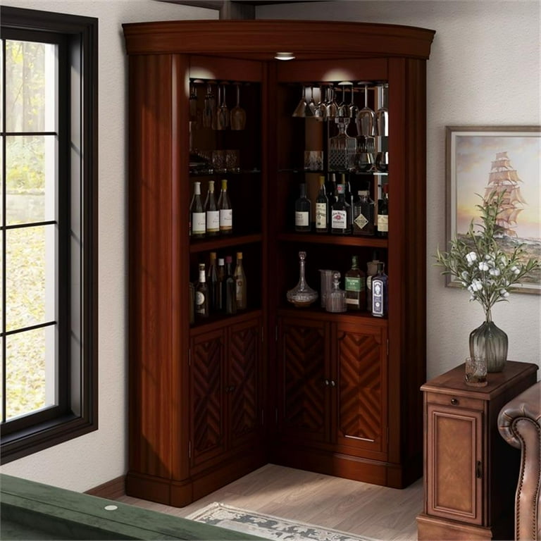 Furniture of America Myron Traditional Corner Home Bar Dark Cherry
