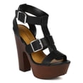 thumbnail image 1 of Breckelles CK33 Women Leatherette Open Toe Strappy Buckle Platform Chunky Heel Sandal, 1 of 6