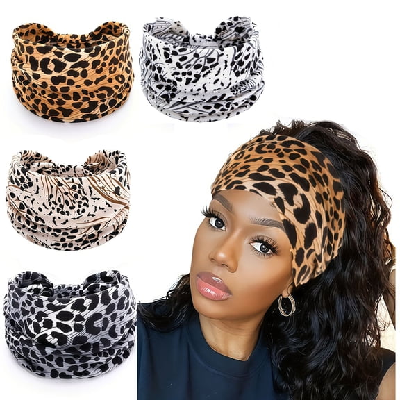 2025 new women's wide headband, 4-piece bohemian style headband, sports headscarf, large sports elastic anti slip large headband