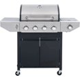 thumbnail image 3 of Rugerasy 4 Burners Stainless Steel BBQ Grill,46,000 BTU Output Propane Grill with Side Burner,Thermometer&Porcelain-Enameled Cast Iron Grates,Outdoor Grill Cart for Garden,Silver, 3 of 7