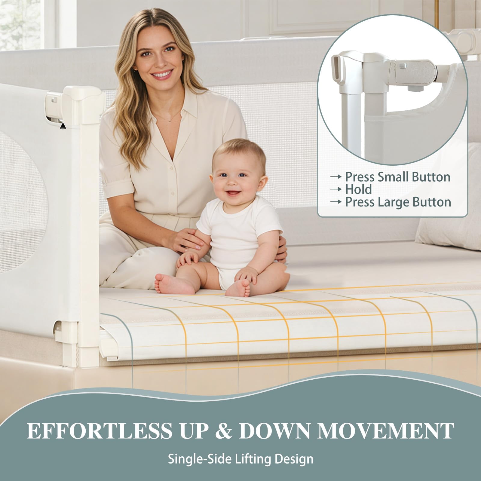 3-Piece Queen Size Bed Rail for Toddlers, Adjustable Baby Bed Rail Guard, Stable Protective Bedrail, 79.92"×79.92"×59.84", White