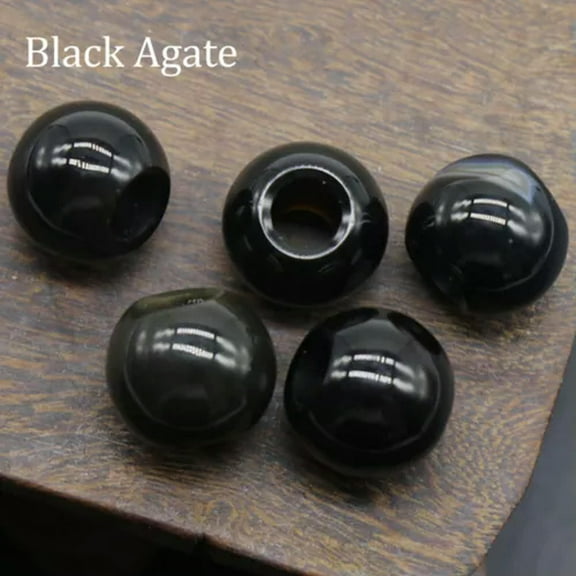 HOOUN 5*12mm Large Hole Loose Rondelle European Beads Bracelet Jewelry Making Charms-Black Agate-5PCS (Random Pick)