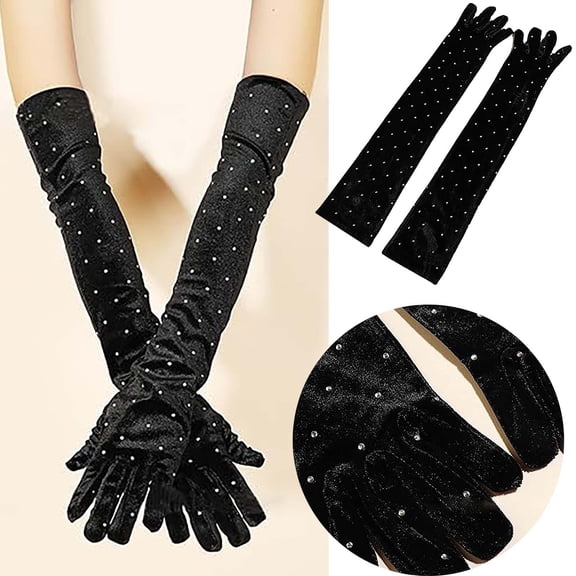 Soikfihs Women’s Long Velvet Gloves With 21" Opera Evening Party Gloves 1920s Black Wedding Bridal Gloves