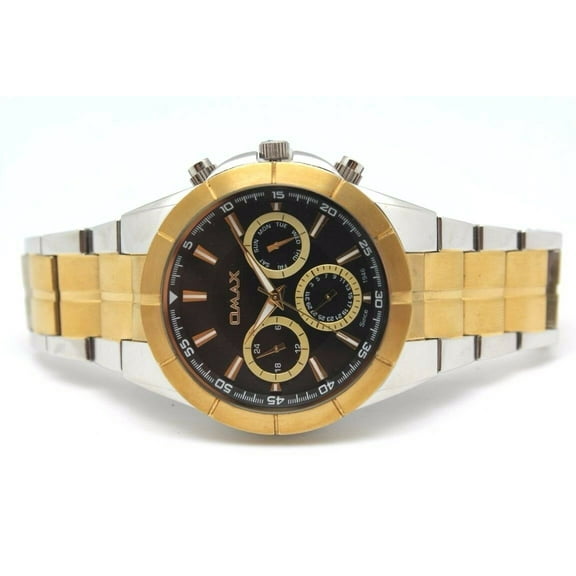 Omax Men's Watch All Stainless-Steel Tone Two Black & Golden Chrono Dial