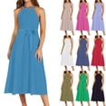 thumbnail image 7 of Women’s Halter Neck A-Line Midi Dress Sleeveless Tie Waist Casual Summer Vacation Dress, 7 of 7
