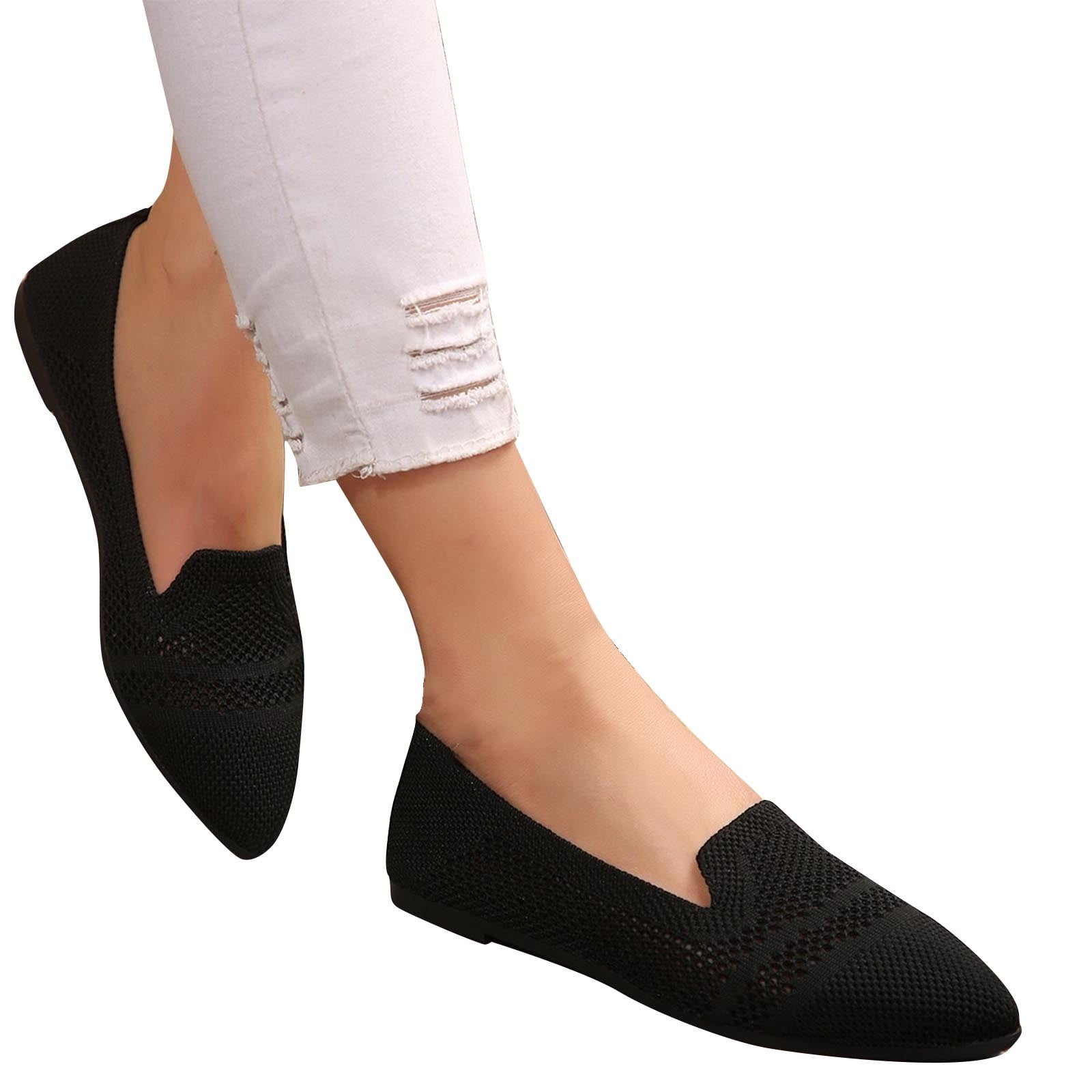 Xfvqtps Womens Casual Shoes Knit Solid Color Simplicity Soft